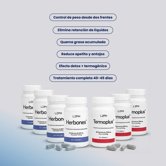 PACK CONTROL DE LÍNEA (40-45 días) Herbonés+Termoplús®| Control de Peso| Retención de Líquidos| Quemagrasas| Inhibidor del Apetito.