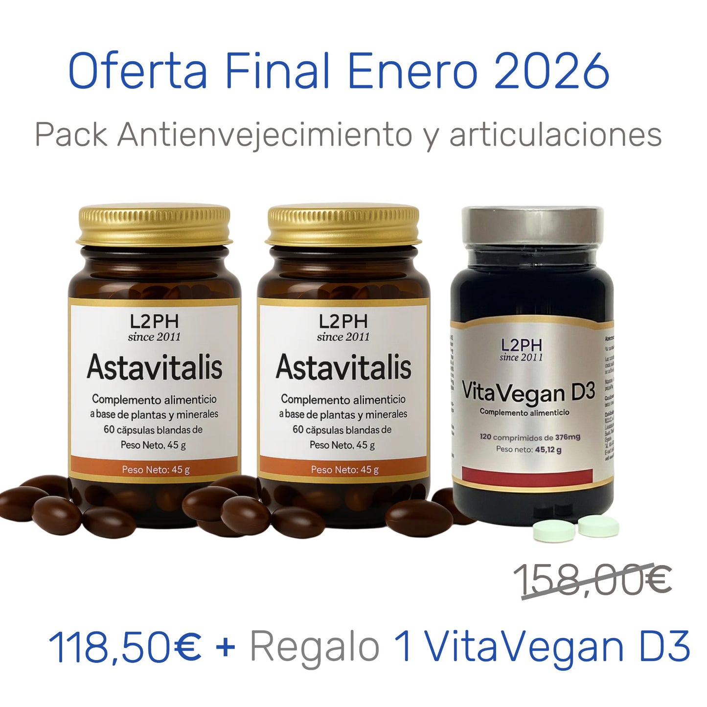 Pack Antienvejecimiento Articulaciones. Descuento y regalo Vitamina D vegetal.
