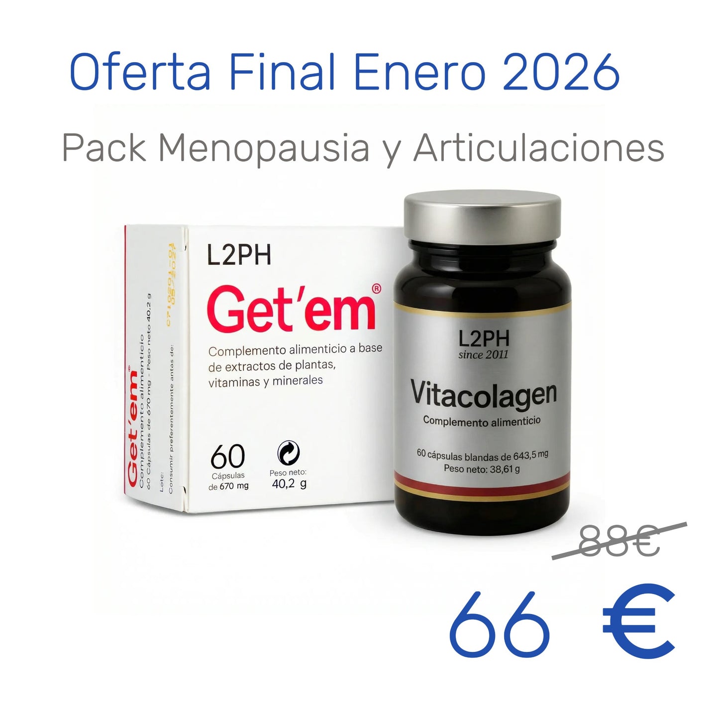 Pack Menopausia- Dolor Articular. 1 Get'em 60 cáps. + 1 Vitacolagen 60 cáps.