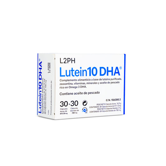 Lutein 10 DHA (30+30 cápsulas) | Previene y Frena la DMAE Seca y Húmeda| Protector Ocular Avanzado | Luteína purificada, Zeaxantina, Vitaminas, Minerales | Aceite de Pescado