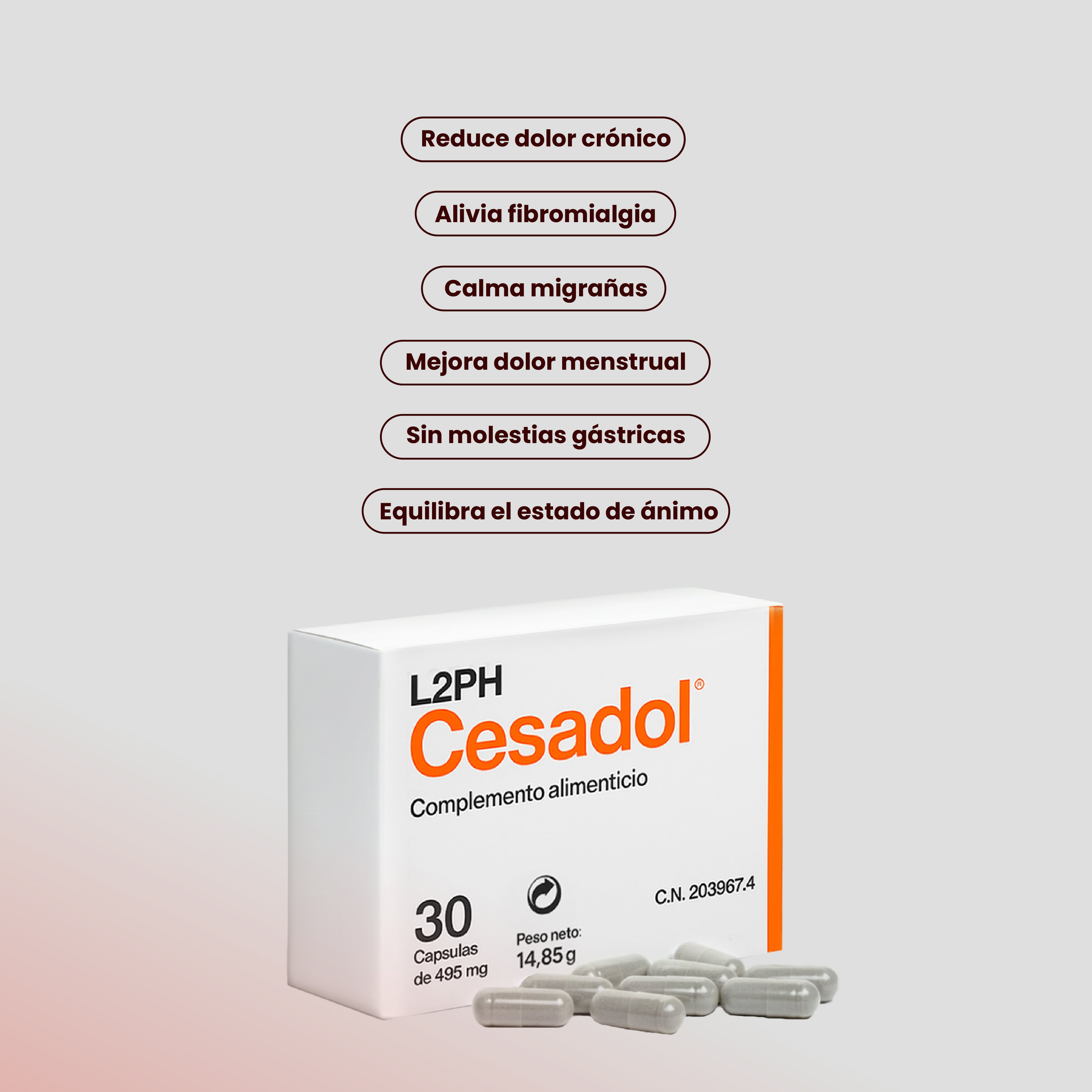 CESADOL 30 CAPSULAS®| Dolor Crónico| Dolor en Articulaciones| Fibromialgia| Migrañas| Dismenorrea o Menstruación Dolorosa