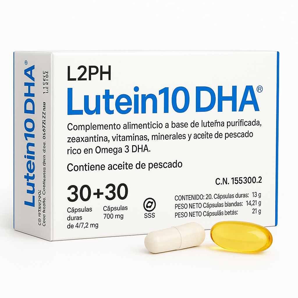 LUTEIN10 DHA 30 + 30 CÁPSULAS® | Previene y frena: Perdida de Visión, Deg. Mac. Seca y Húmeda, Retinopatía diabética y Manchas o moscas en la vista.
