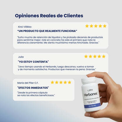 HERBONÉS90 90 CÁPSULAS® | Retención de Líquidos | 1 mes completo | Hinchazón | Funcionalidad Digestiva.