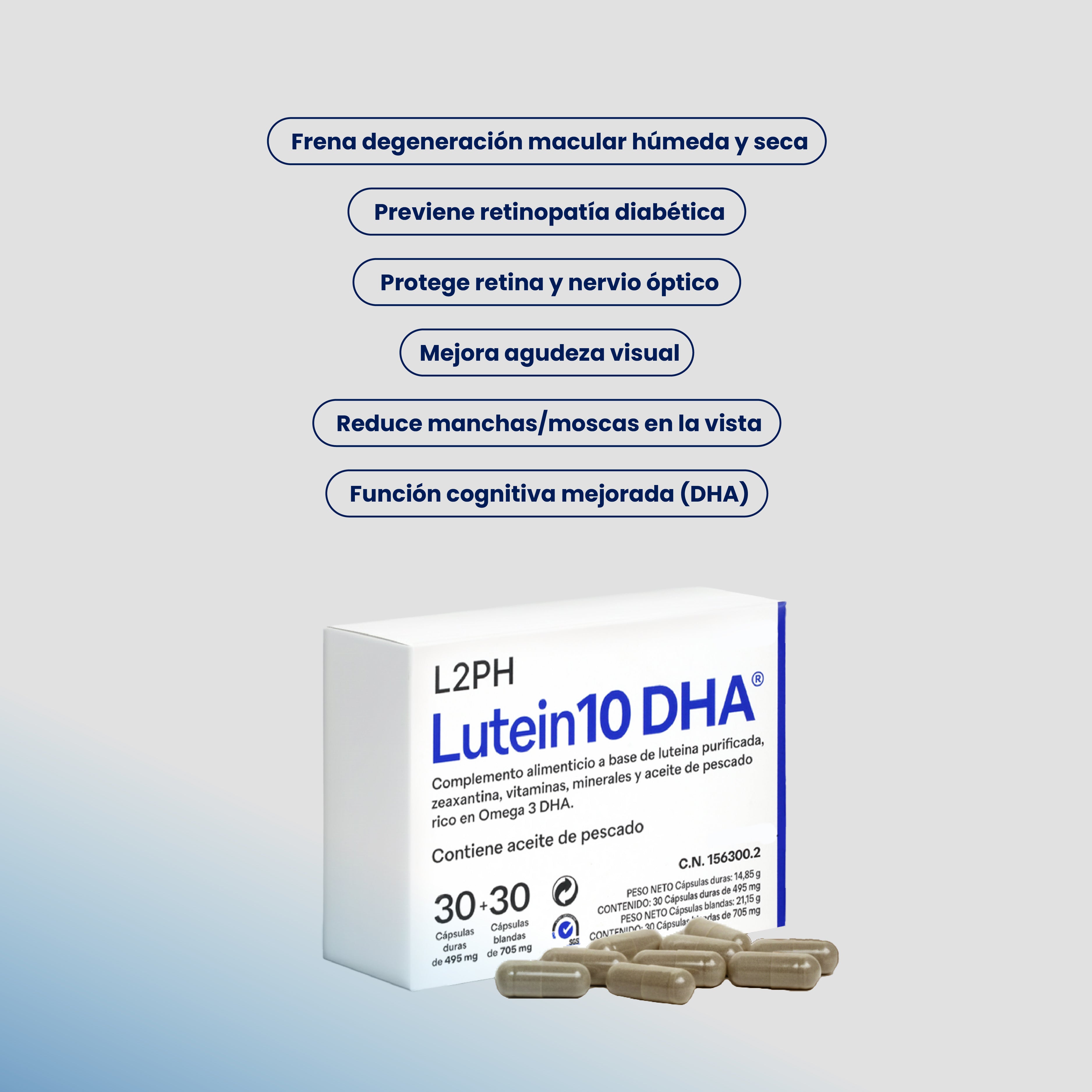 LUTEIN10 DHA 30 + 30 CÁPSULAS® | Previene y frena: Perdida de Visión, Deg. Mac. Seca y Húmeda, Retinopatía diabética y Manchas o moscas en la vista.