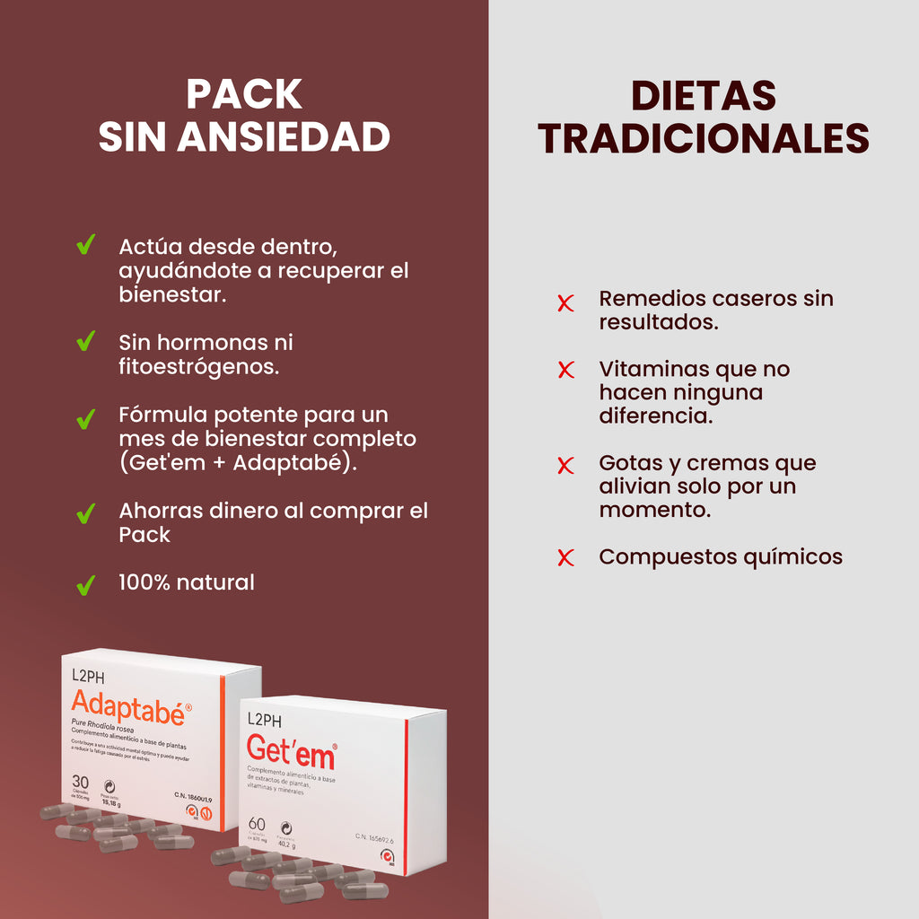 Pack Menopausia - Falta de deseo Adaptabé®+ Get’em® Menopausia, Sofocos, Falta de Deseo, Energía, Sequedad Vaginal