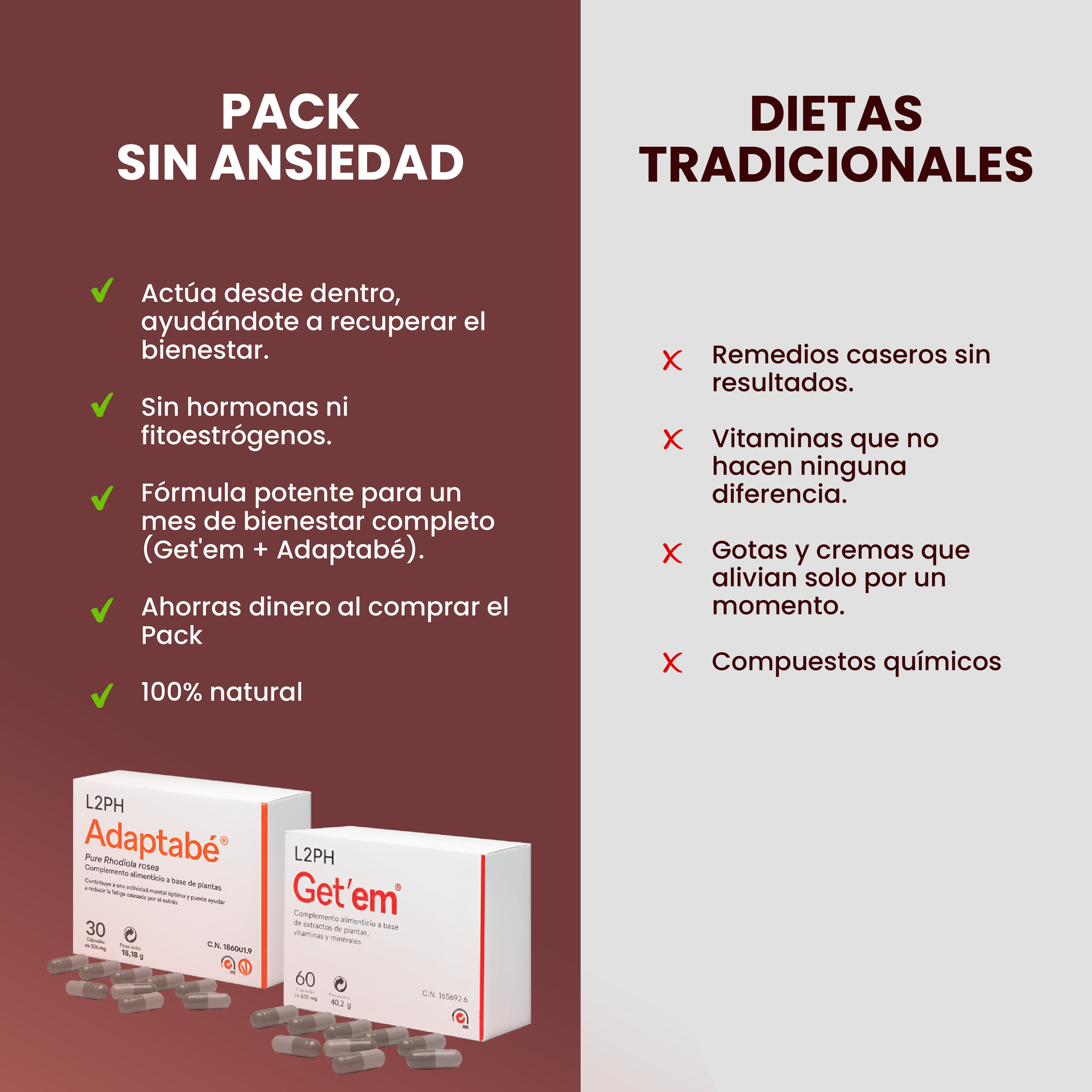 Pack Menopausia - Falta de deseo Adaptabé®+ Get’em® Menopausia, Sofocos, Falta de Deseo, Energía, Sequedad Vaginal