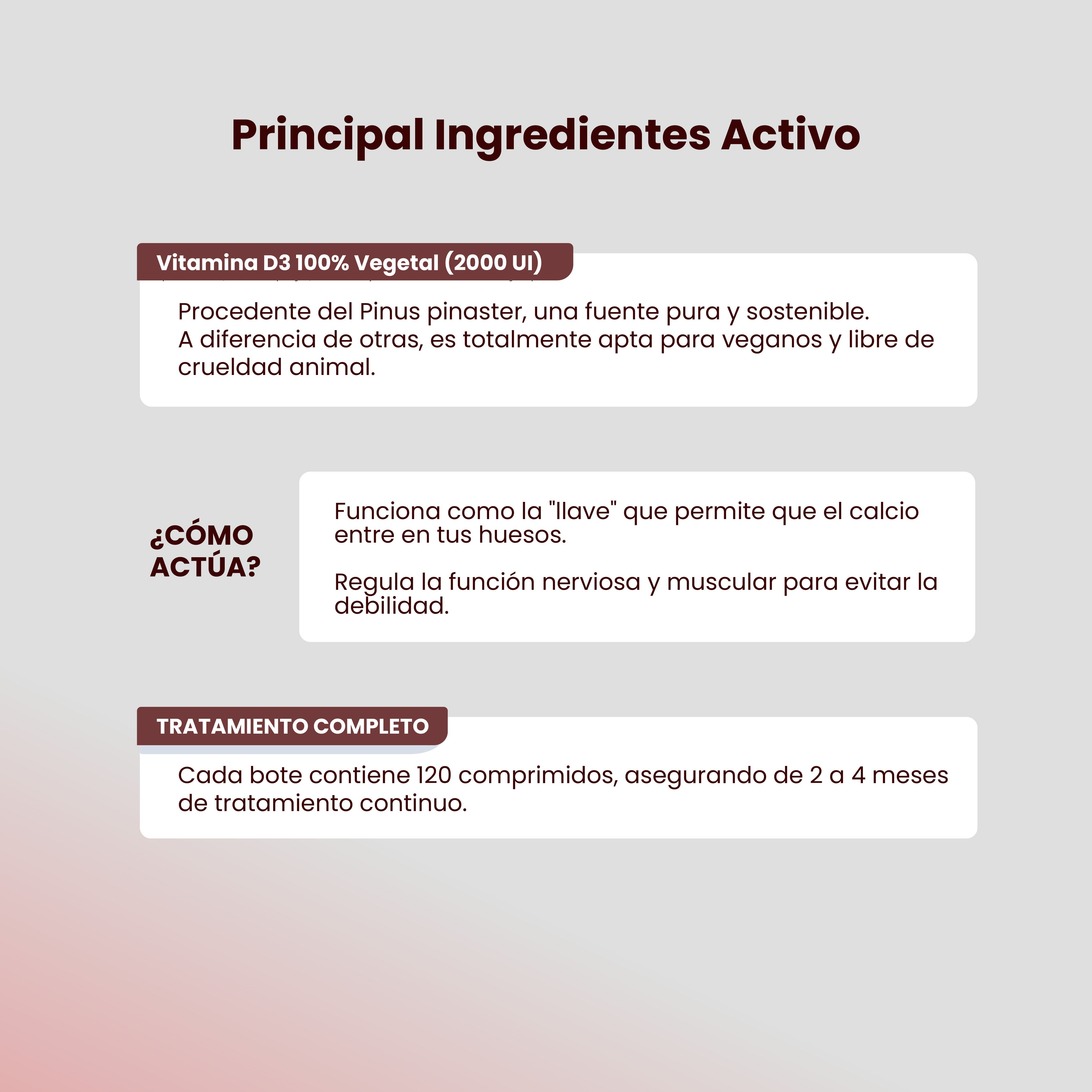VitaVegan D3 120 comprimidos. Vitamina D 100% vegetal | Tratamiento 2-4 meses | Absorción de calcio | Salud muscular y neuronal | Sistema Inmune.