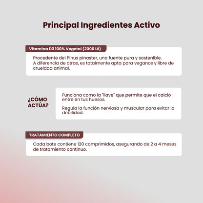 VitaVegan D3 120 comprimidos. Vitamina D 100% vegetal | Tratamiento 2-4 meses | Absorción de calcio | Salud muscular y neuronal | Sistema Inmune.