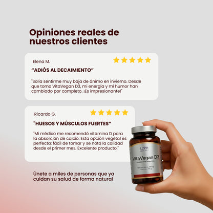 VitaVegan D3 120 comprimidos. Vitamina D 100% vegetal | Tratamiento 2-4 meses | Absorción de calcio | Salud muscular y neuronal | Sistema Inmune.