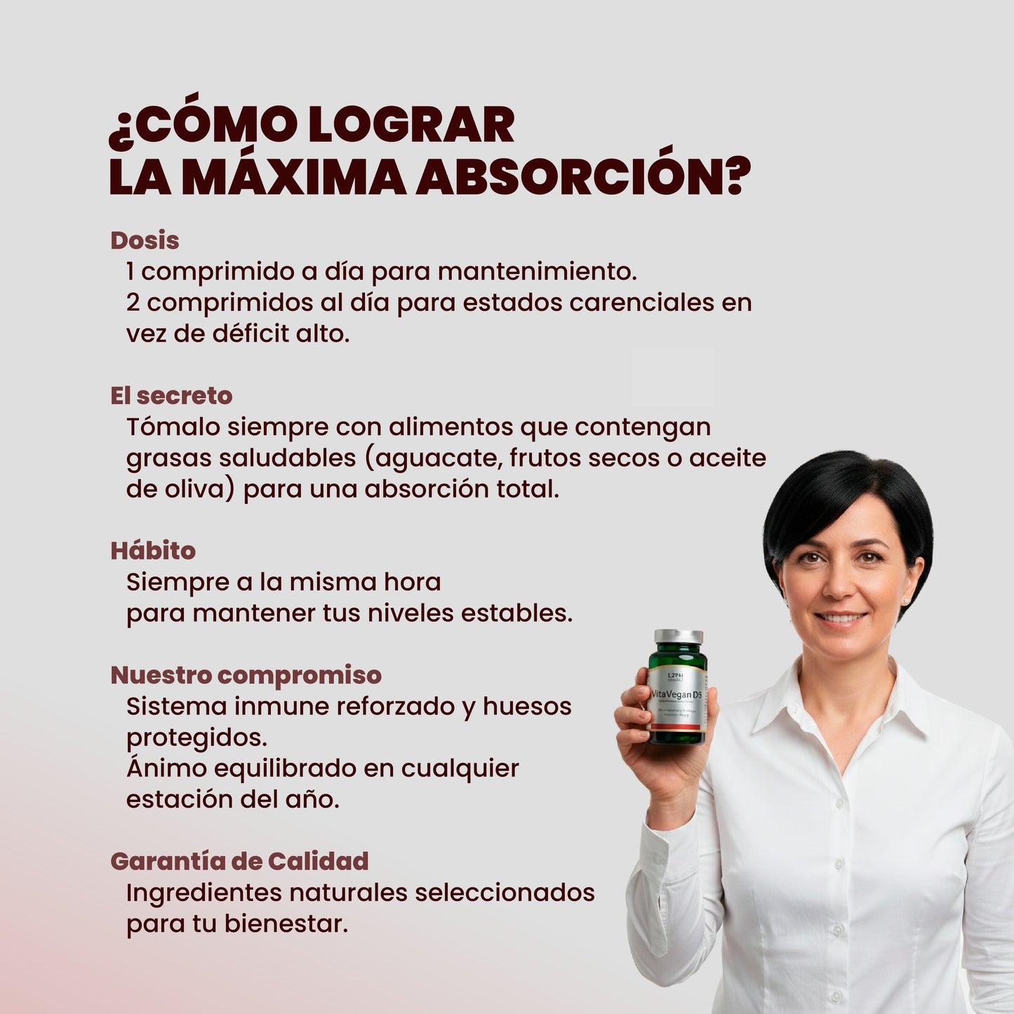 VitaVegan D3 120 comprimidos. Vitamina D 100% vegetal | Tratamiento 2-4 meses | Absorción de calcio | Salud muscular y neuronal | Sistema Inmune.